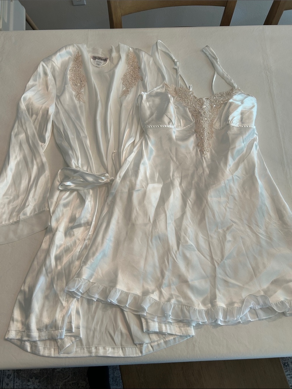 Linea Donatella Ivory Satin Chemise and Matching Robe Set